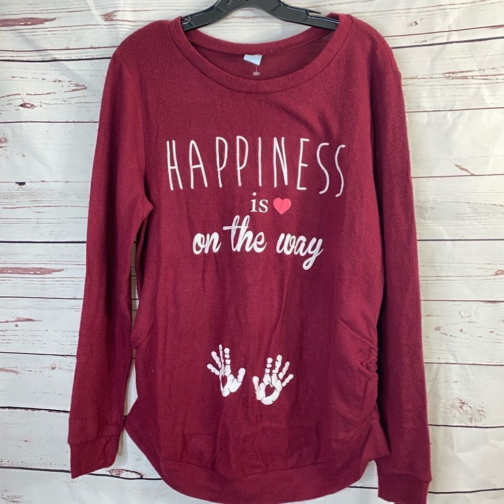 ‘ Happiness is on the way ‘ Maternity Long Sleeve Maroon Comfy Top